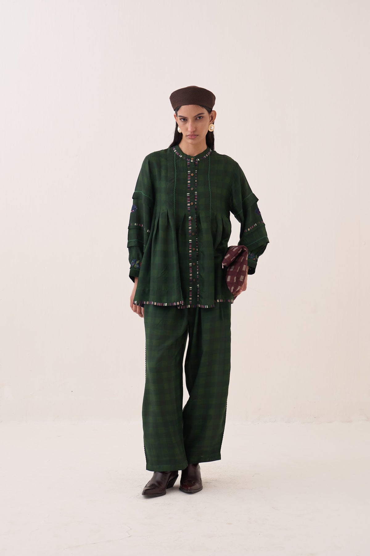 Gingham Green Pintuck Top - view 4