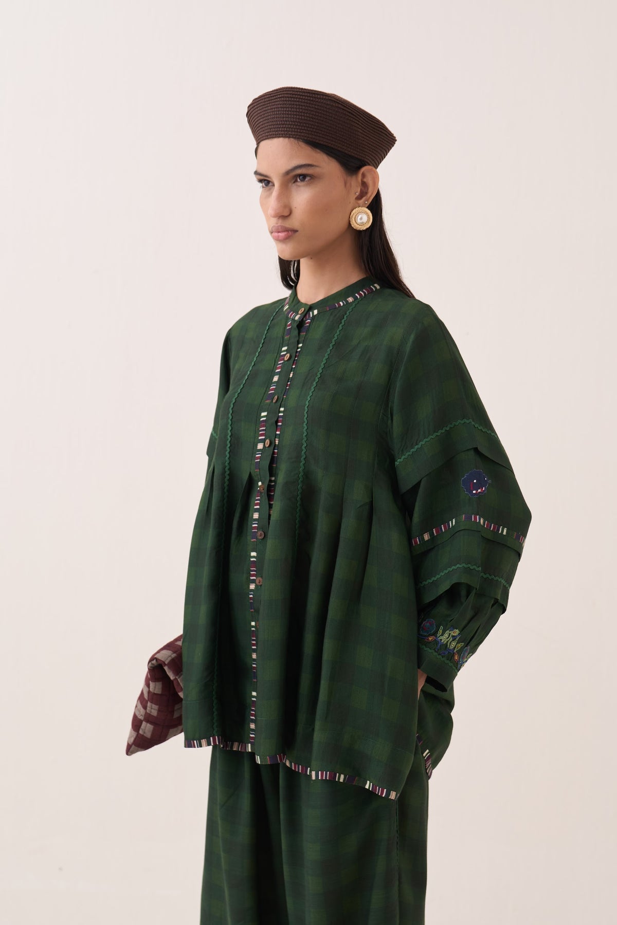 Gingham Green Pintuck Top - view 6