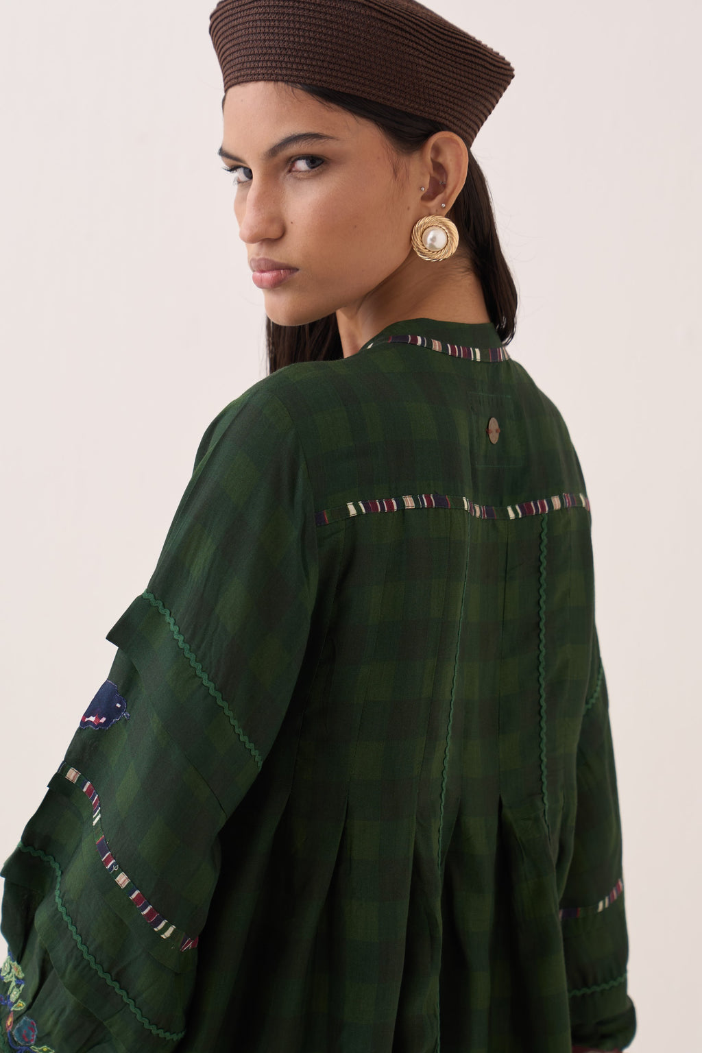 Gingham Green Pintuck Top - view 3