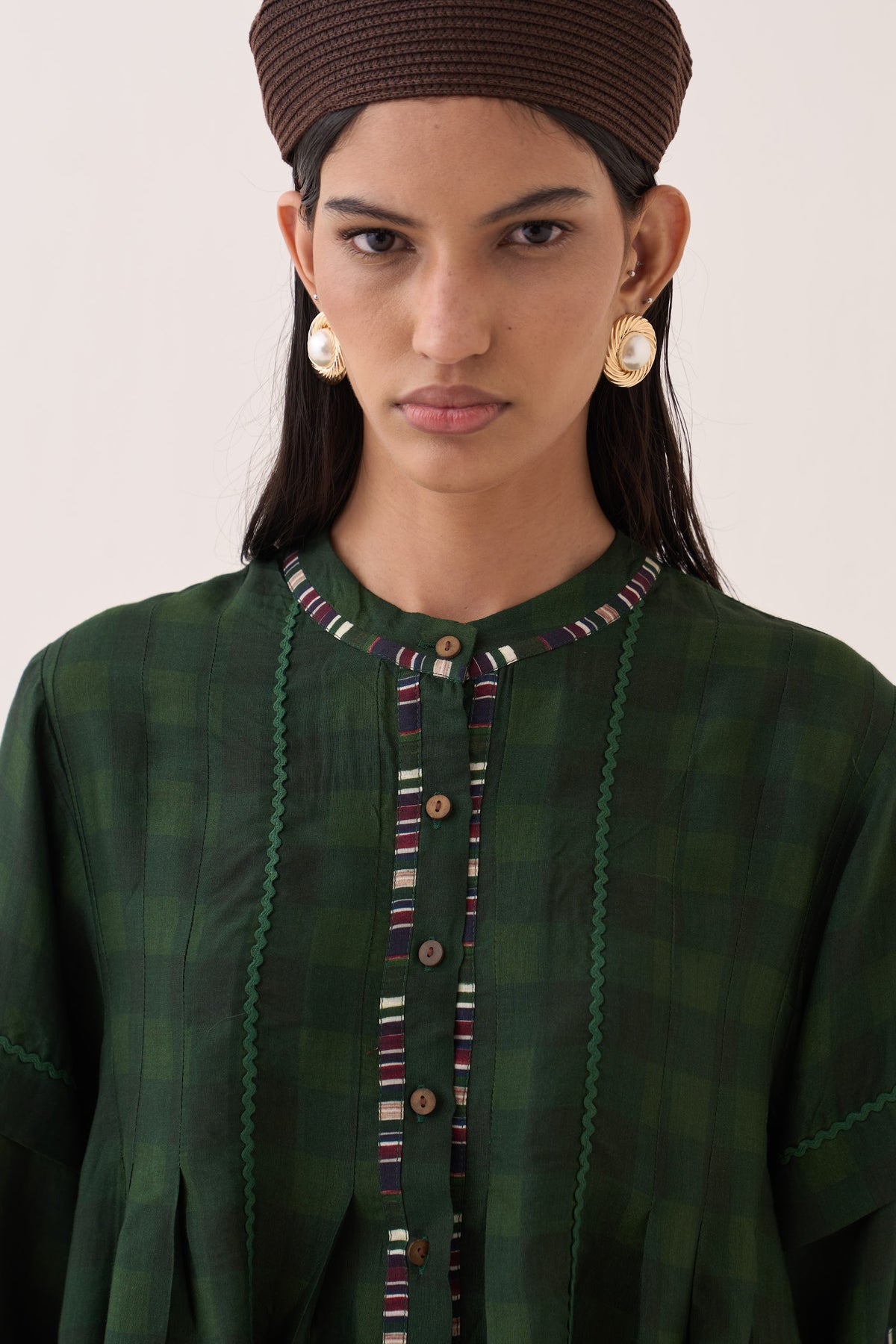 Gingham Green Pintuck Top - view 7