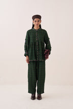 Gingham Green Barrel Pants - view 1
