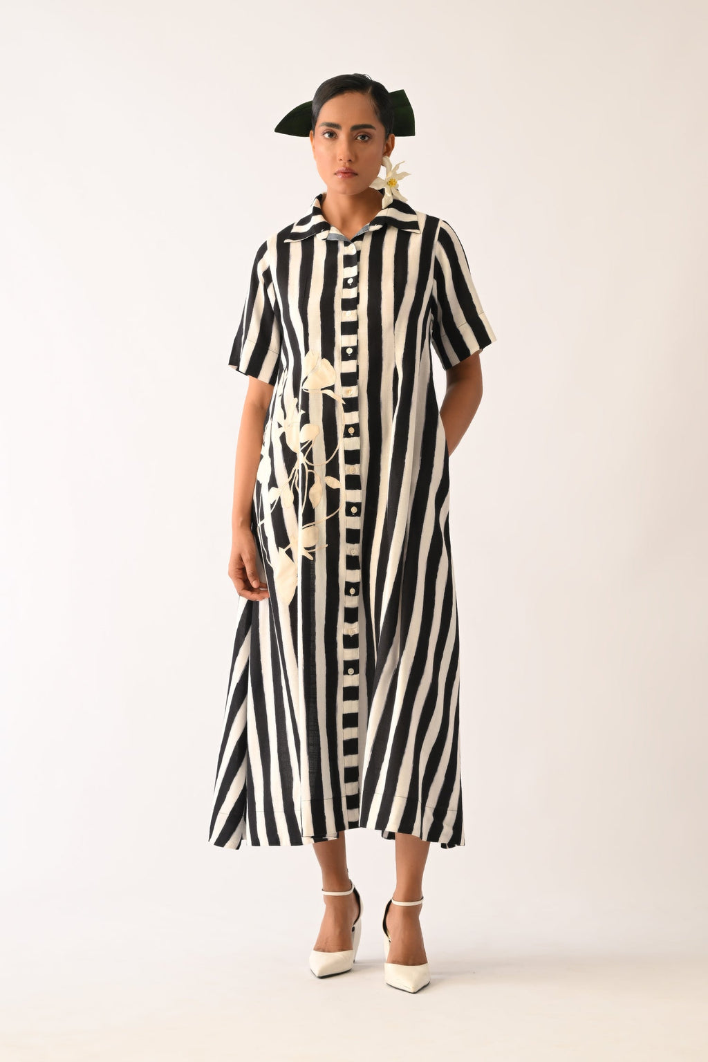 Revolt B&W Full Placket Appliqué Dress