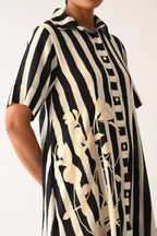 Revolt B&W Full Placket Appliqué Dress