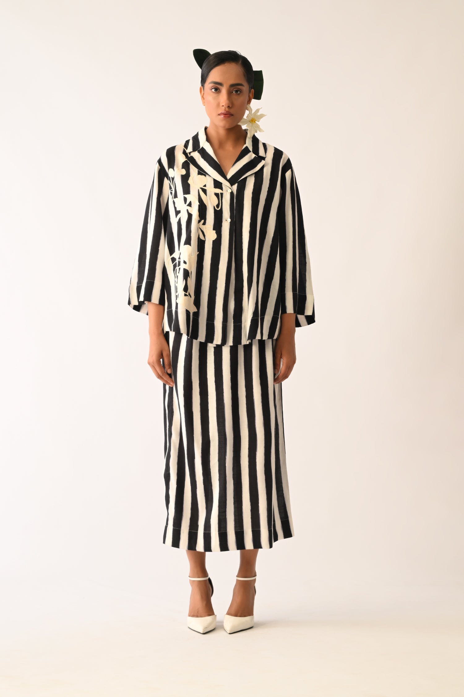 Revolt B&W Psyflora Appliqué Shirt Set