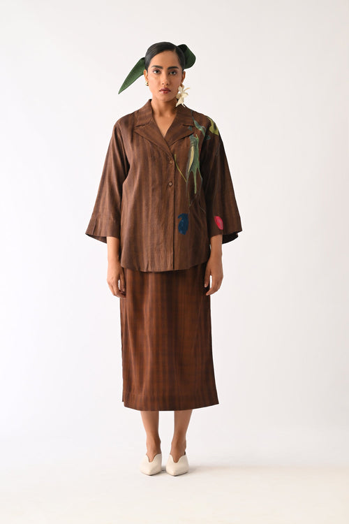 Brown Psyflora Appliqué Shirt
